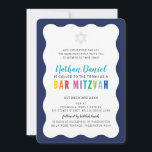 MODERN BAR MITZVAH Regenbogenfarben, blau Einladung<br><div class="desc">von kat massard >>> https://linktr.ee/simplysweetpaperie << Ein modernes, schlichtes Einladungs-Design für Ihr Kind BAR, Bat oder B'NAI MITZVAH TIP :: 1. Um Grafiken und Schriftart zu ändern/zu verschieben und mehr Text hinzuzufügen, klicken Sie auf den Button "Anpassen". - - - - - - - - - - - - -...</div>