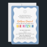 MODERN BAR MITZVAH Regenbogenfarben, blau Einladung<br><div class="desc">von kat massard >>> https://linktr.ee/simplysweetpaperie << Ein modernes, schlichtes Einladungs-Design für Ihr Kind BAR, Bat oder B'NAI MITZVAH TIP :: 1. Um Grafiken und Schriftart zu ändern/zu verschieben und mehr Text hinzuzufügen, klicken Sie auf den Button "Anpassen". - - - - - - - - - - - - -...</div>