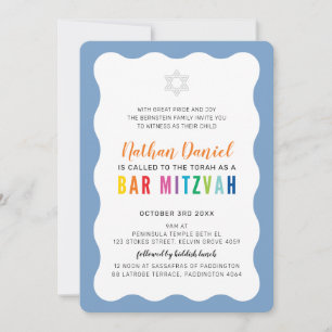 MODERN BAR MITZVAH Regenbogenfarben, blau Einladung