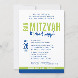 MODERN BAR MITZVAH trendy date blue lila green Einladung