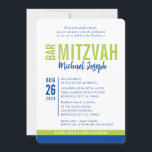 MODERN BAR MITZVAH trendy date blue lime green Einladung<br><div class="desc">by kat massard > WWW.SIMPLYSWEETPAPERIE.com Love the design, but would like to see some changes - another color scheme, product, add a photo or adapted for a different occasion - no worries simply contact me - I am happy to help! - - - - - - - - - -...</div>