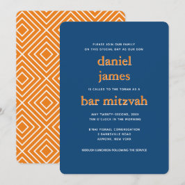 Modern Bar Mitzvah Typografie Blue Orange Einladung