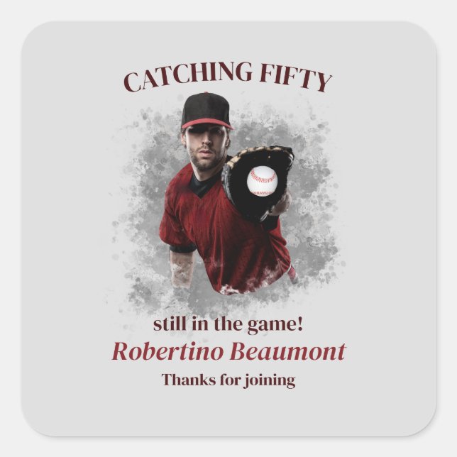 Modern Baseball Catching Fifty Men's 50th Birthday Quadratischer Aufkleber (Vorderseite)