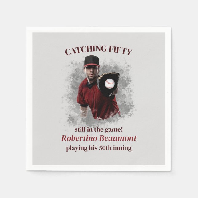 Modern Baseball Catching Fifty Men's 50th Birthday Serviette (Vorderseite)