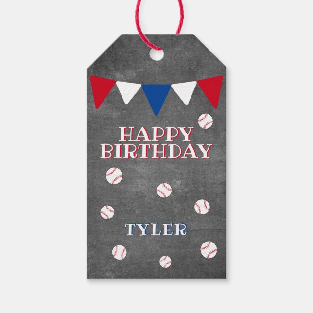 Modern Baseball Chalkboard Kinder glücklich Geburt Geschenkanhänger (Vorderseite)
