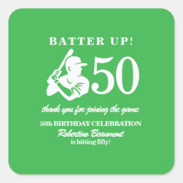 Modern Baseball Player Men's 50th Birthday Quadratischer Aufkleber