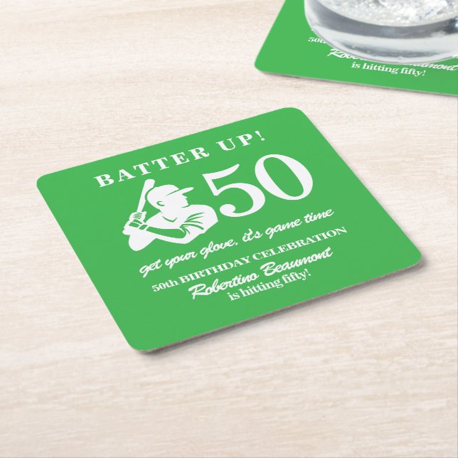 Modern Baseball Player Men's 50th Birthday Rechteckiger Pappuntersetzer (angewinkelt)