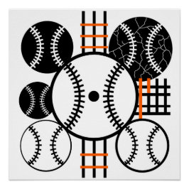 Modern Baseball Schwarz Weiß Orange Farbmuster Poster