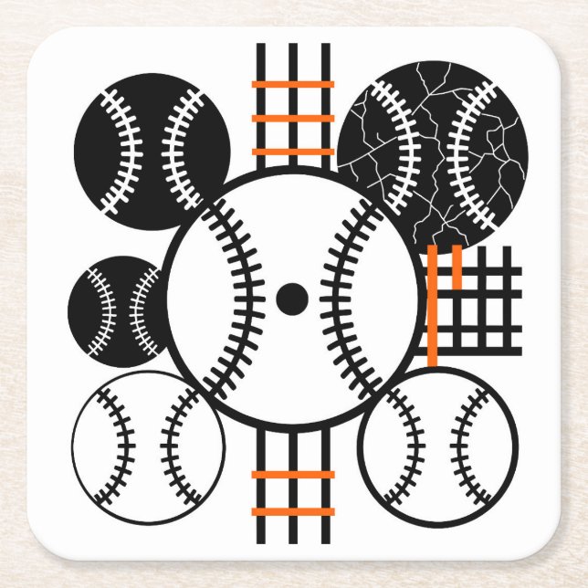 Modern Baseball Schwarz Weiß Orange Farbpattern Rechteckiger Pappuntersetzer (Vorderseite)