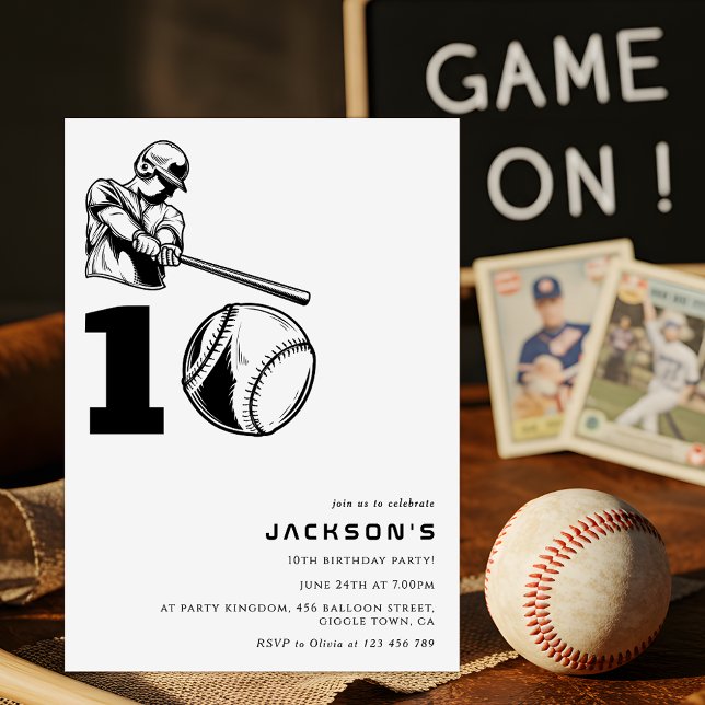 Modern Baseball Theme Sports Boy 10TH Birthday Einladung (Von Creator hochgeladen)