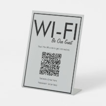 Modern Basic Gray Wi-Fi QR Code Pedestal Sign