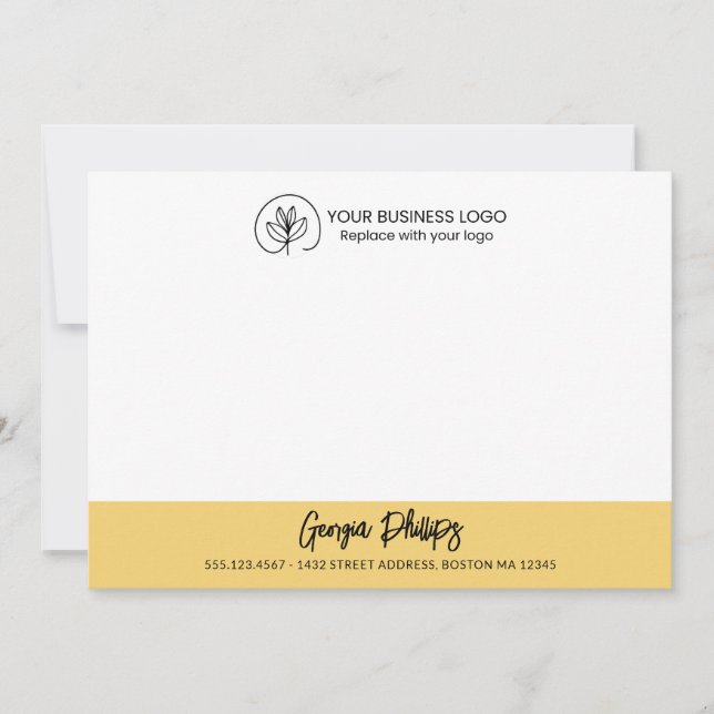 Modern Basic Soft Yellow Name & Logo Mitteilungskarte (Vorderseite)