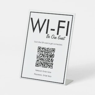 Modern Basic White Wi-Fi QR Code Pedestal Sign Sockelschild