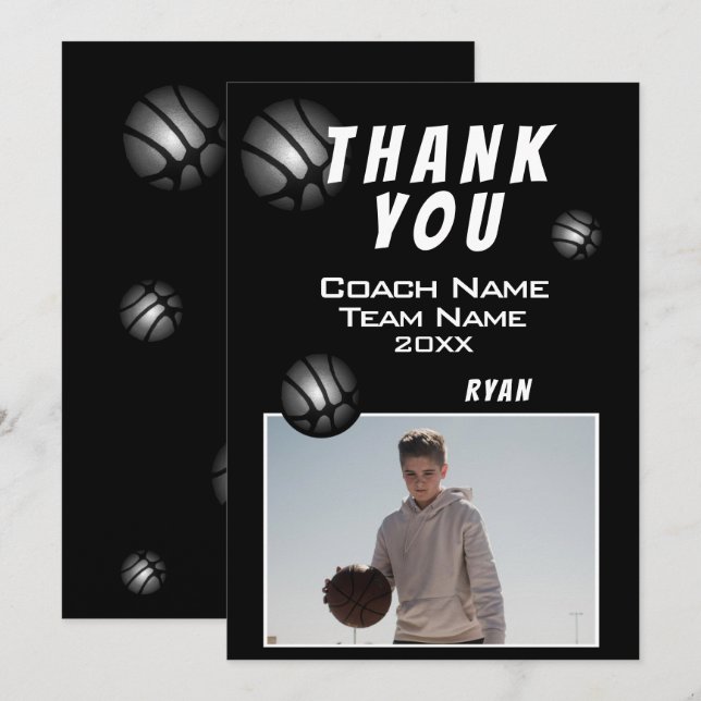 Modern Basketball Ball Photo Thank you Coach  Dankeskarte (Vorne/Hinten)