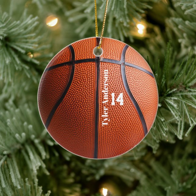 Modern Basketball Name und Spielernummer Keramik Ornament (Baum)