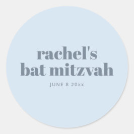 Modern Bat Mitzvah Soft Blue Personalized Favor Runder Aufkleber
