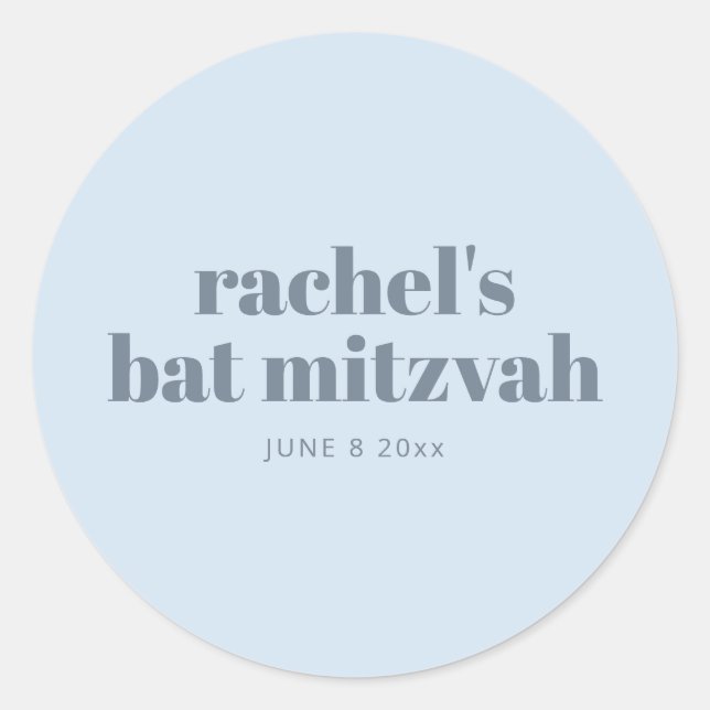 Modern Bat Mitzvah Soft Blue Personalized Favor Runder Aufkleber (Vorderseite)