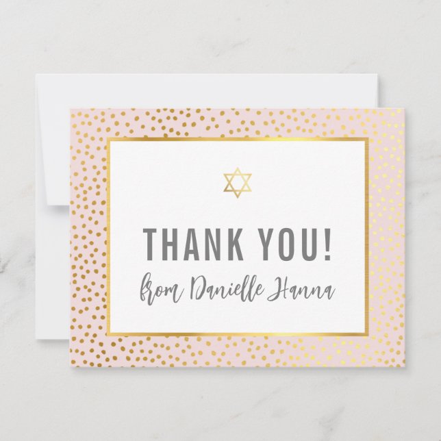 MODERN BAT MITZVAH Vielen Dank Gold Star Rosa Dankeskarte (Vorderseite)