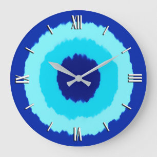 Modern batik circles - cobalt and aqua große wanduhr