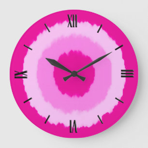 Modern batik circles - fuchsia pink große wanduhr
