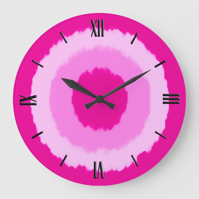 Modern batik circles - fuchsia pink große wanduhr (Vorderseite)