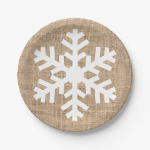 Modern Bauernhof Weihnachten Schneeflocke Rustikal Pappteller