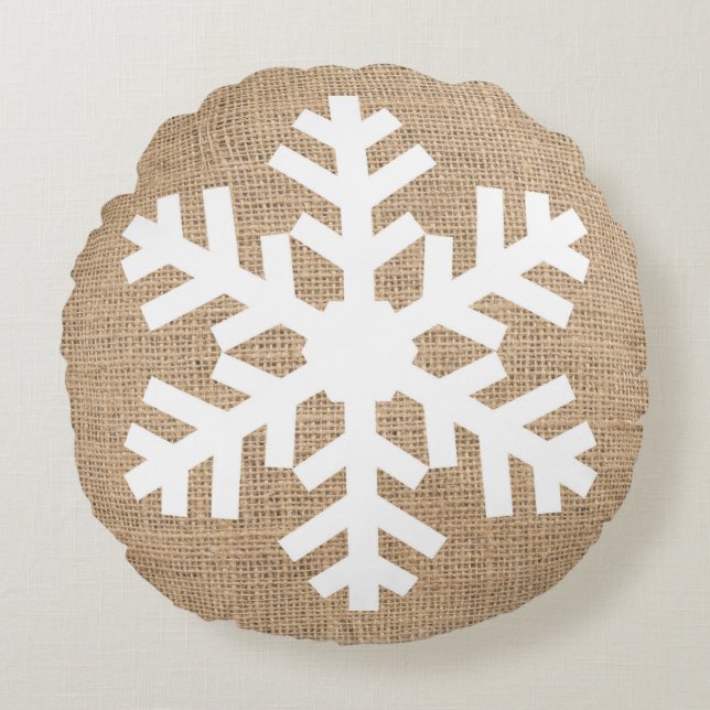 Modern Bauernhof Weihnachten Schneeflocke Rustikal Rundes Kissen (Vorderseite)