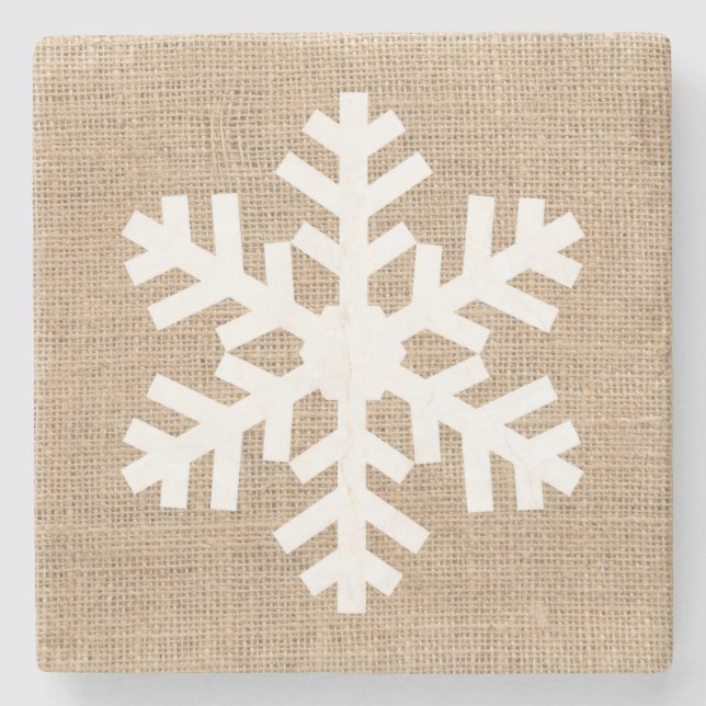 Modern Bauernhof Weihnachten Schneeflocke Rustikal Steinuntersetzer (Vorderseite)