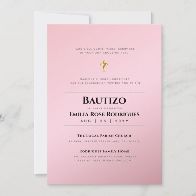 Modern BAUTIZO Bautismo BAPTISM Christening INVITE Einladung (Vorderseite)