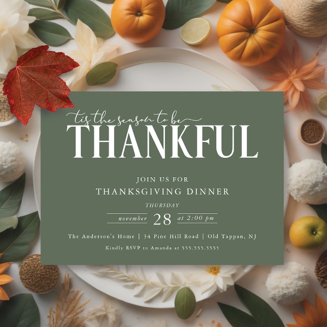 Modern Be Thankful Thanksgiving Dinner Einladung (Von Creator hochgeladen)