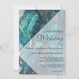 Modern Beach Aquamarin Marble Geometric Wedding Einladung