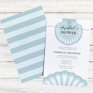 Modern Beach Blue Shell Bridal Shover Einladung