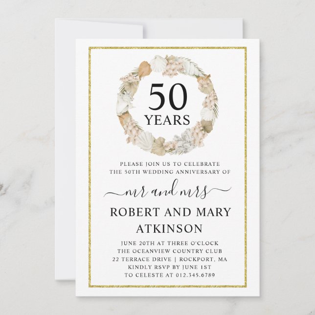 Modern Beach Boho 50-jähriges Party zum Hochzeitst Einladung (Vorderseite)