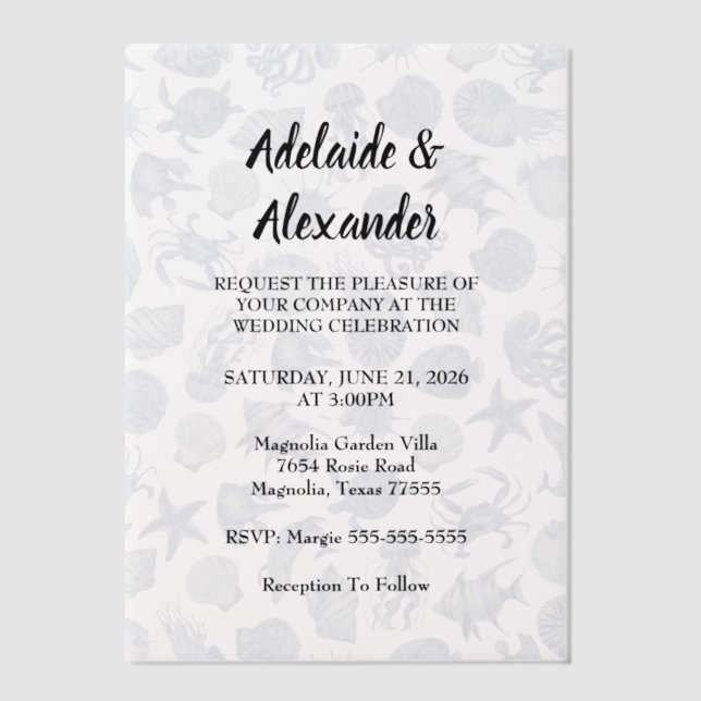 Modern Beach Coastal Watercolor Wedding Blue (Vorderseite)