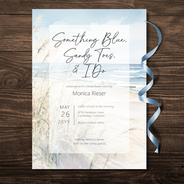 Modern Beach Etwas Blue Brautparty Einladung (Modern Beach Something Blue Bridal Shower Invitation)