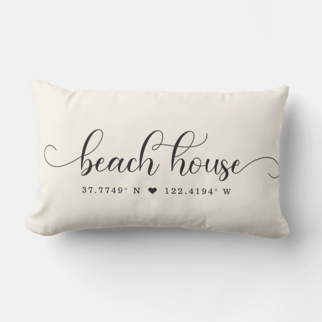 Modern Beach House Chic Script Custom Coordinates Lendenkissen (Vorderseite)