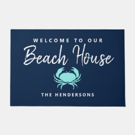 Modern Beach House Nautical Blue Aquamarin Crab Na Fußmatte