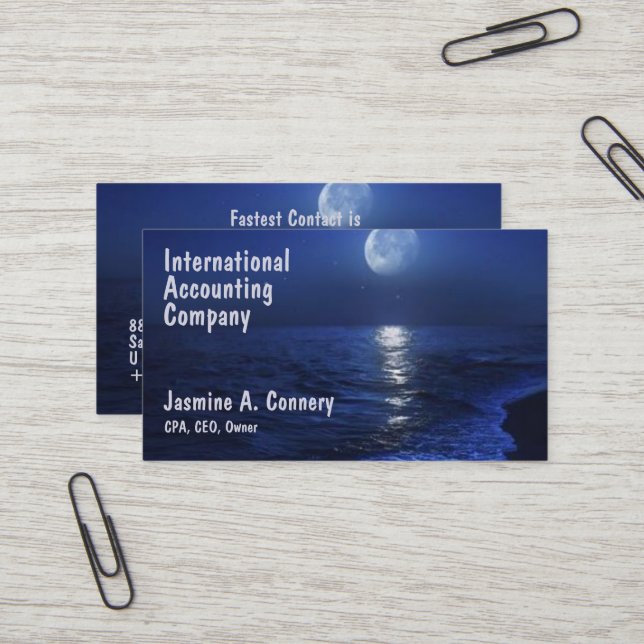 Modern Beach Moon Sea Design Business Card Visitenkarte (Vorderseite/Rückseite Beispiel)