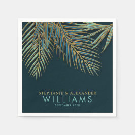 Modern Beach Palm Gold Blue Green Tropical Wedding Serviette