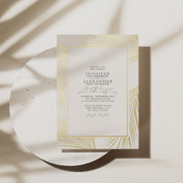 Modern Beach Palm Wedding Ivory Gold Folieneinladung