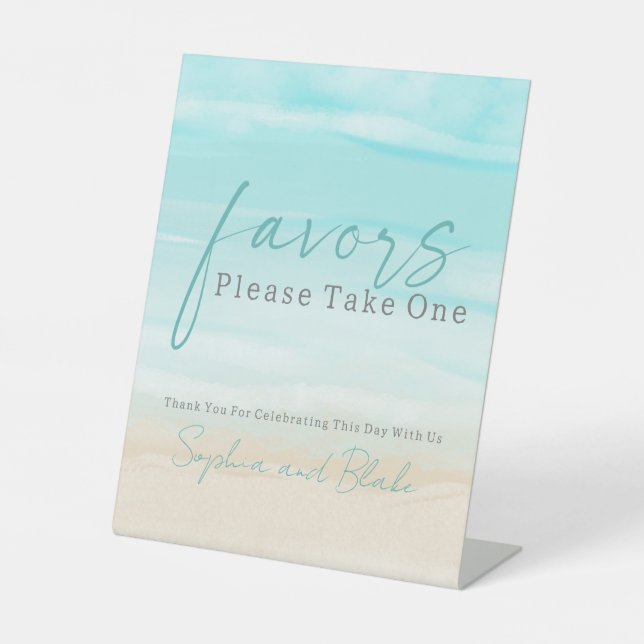 Modern Beach Wedding favorisiert Pedestal Sign Sockelschild (Vorderseite)