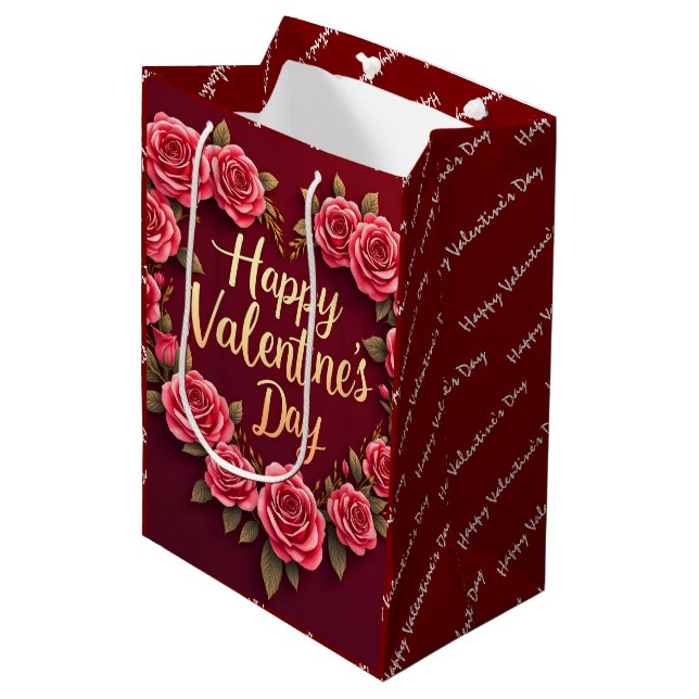 Modern Beautiful Luxury Floral Love Collection Mittlere Geschenktüte (Vorderseite Schrägansicht)