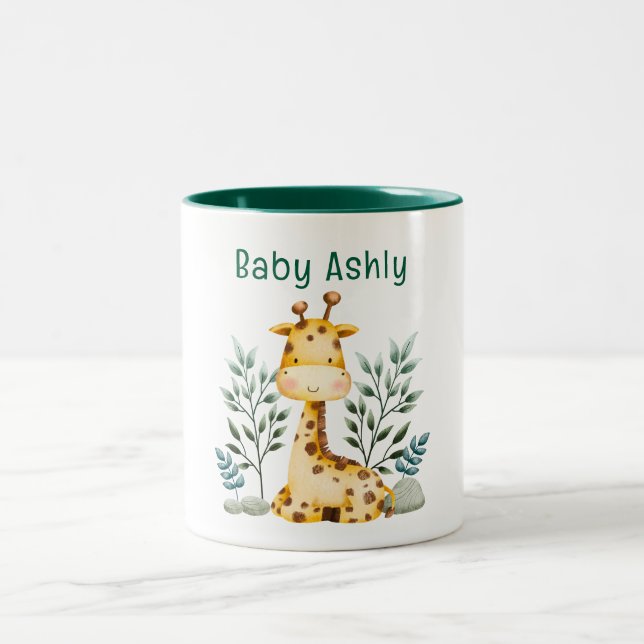 Modern Beauty Orange Giraffe With Name Coffee Mug Zweifarbige Tasse (Mittel)