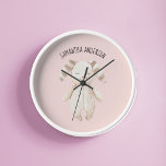 Modern Beauty Pastel Pink Bunny With Name Runde Wanduhr<br><div class="desc">Modern Beauty Pastel Pink Bunny With Name</div>