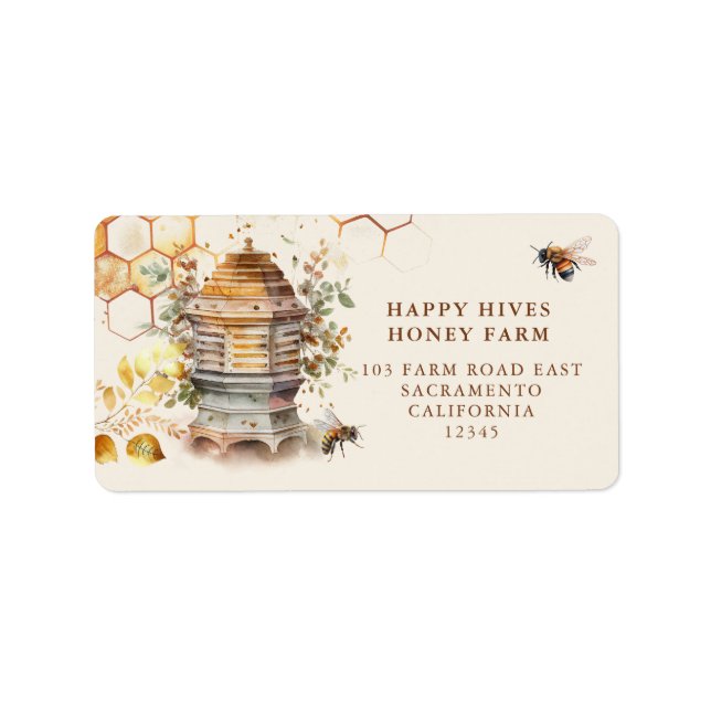 Modern Bee Biene Bienenstöcke Wasserfarbe Adressaufkleber (Vorne)