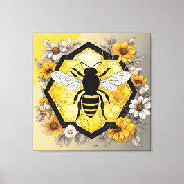 Modern Bee on Honeycombe in Yellow and Black Leinwanddruck