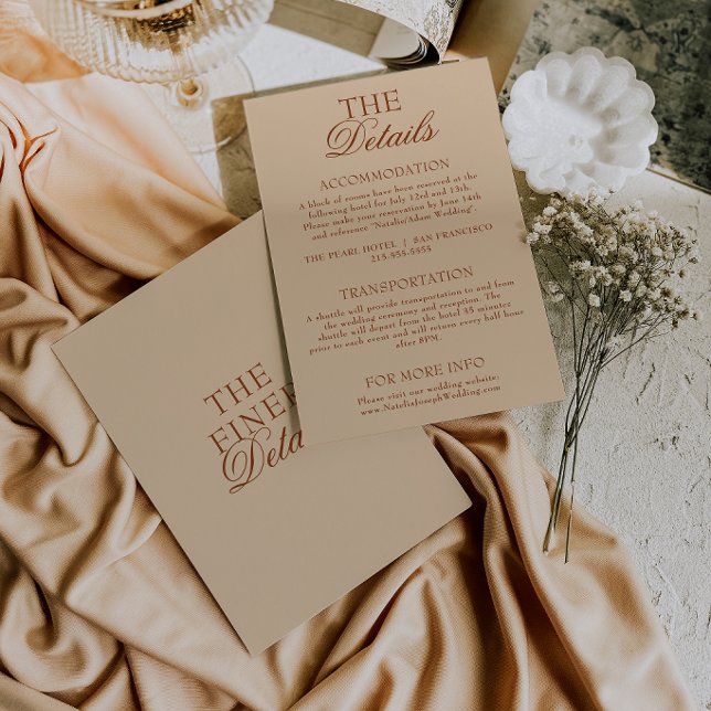 Modern Beige Burnt Orange Boho Wedding Details Begleitkarte (Von Creator hochgeladen)