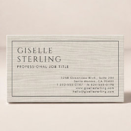 Modern Beige Linen Professional Luxury Minimalist Visitenkarte