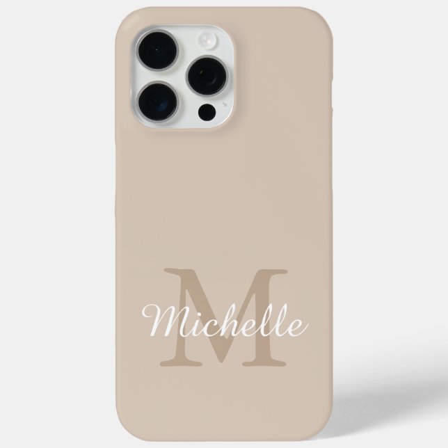 Modern Beige Monogram Script Name Case-Mate iPhone Hülle (Rückseite)