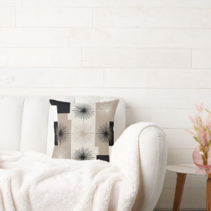 Modern Beige, Schwarz Weiß Starburst Minimalist Kissen